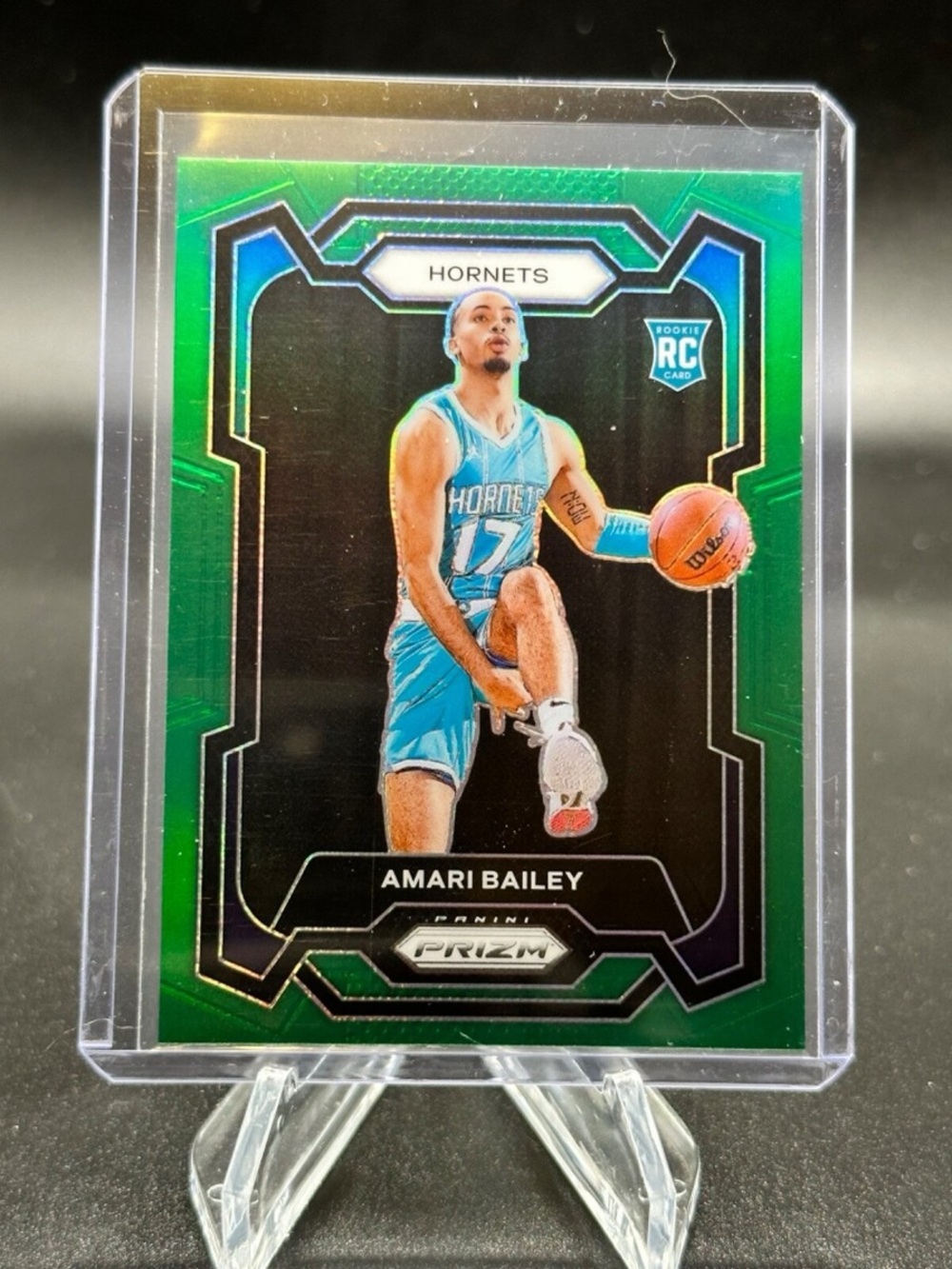 Amari Bailey Hornets Green Prizm Rookie Card Display